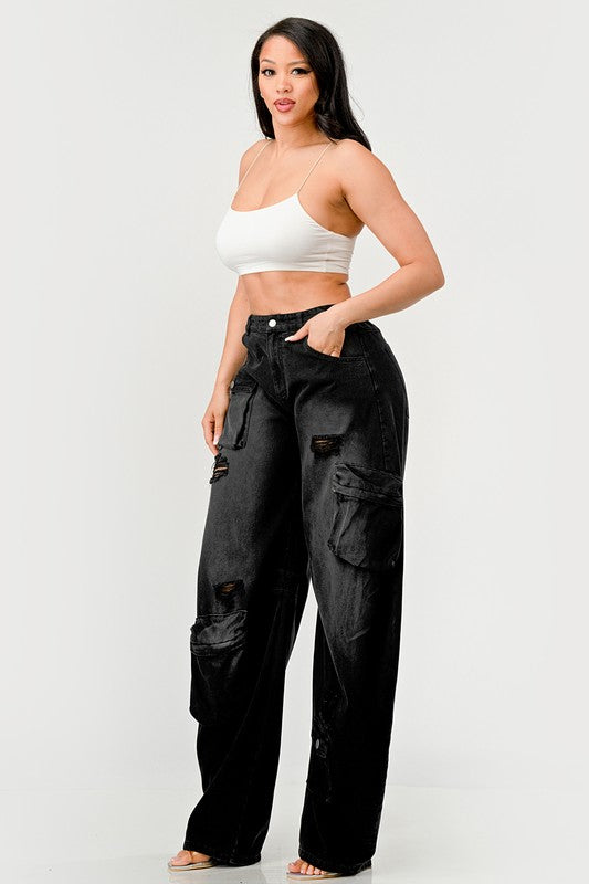 Black washed out cargo pants