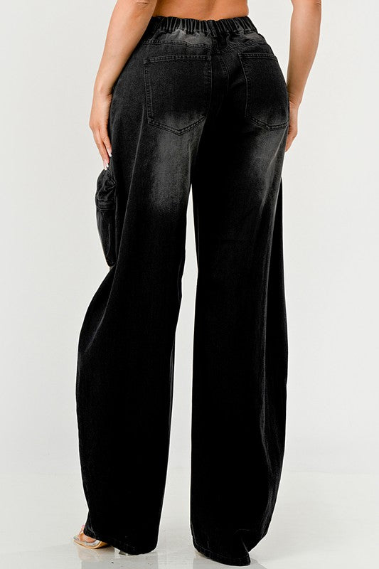 Black washed out cargo pants