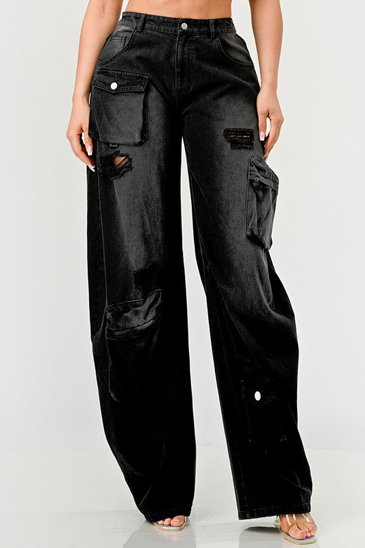 Black washed out cargo pants